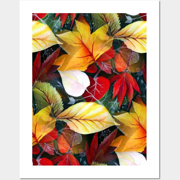 Ephemeral Autumn Foliage in Watercolor Vivid Bold Eath Colors Wall Art by Nisuris Art